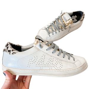 P448 Sneakers, John Pearl Bubble, White, Gold, Leopard, Leather, sz 41